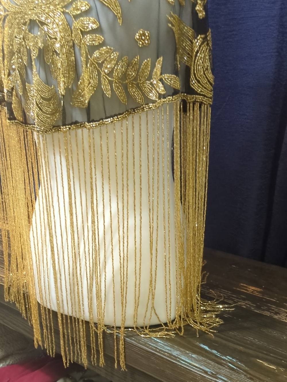 Black Gold Beaded Fringe Capelet Art Deco Gatsby Flapper Shawl - Picture 12 of 16